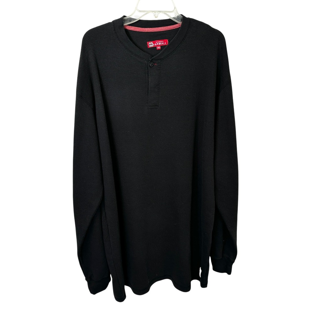 McCormick Farmall‎ Mens 2XLT Henley Black Waffle Knit Thermal Shirt 1062